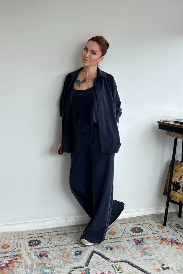 Lacivert Üçlü Pantolon Takım