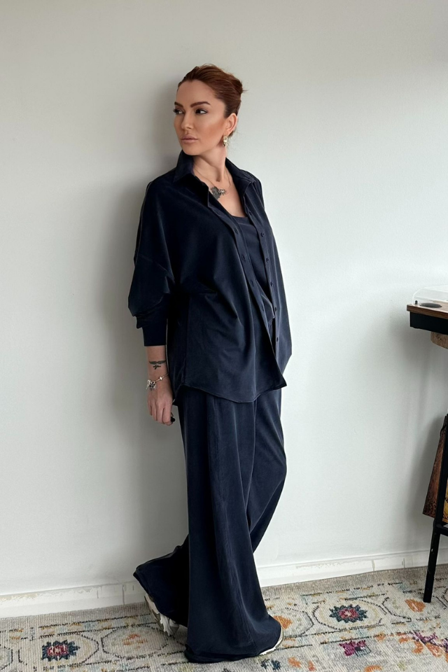 Lacivert Üçlü Pantolon Takım