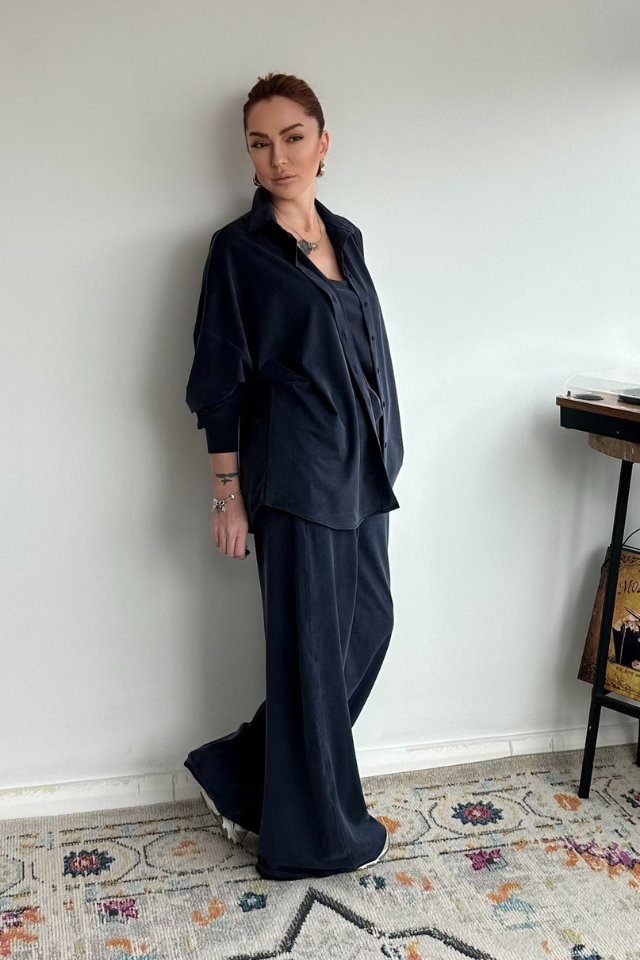 Lacivert Üçlü Pantolon Takım