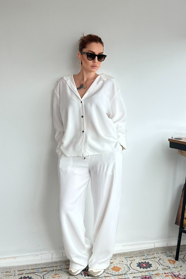 Ekru  Özel Dokuma Gömlek Pantolon Takım