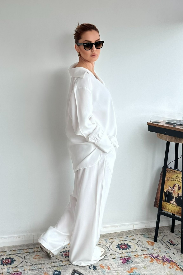 Ekru  Özel Dokuma Gömlek Pantolon Takım