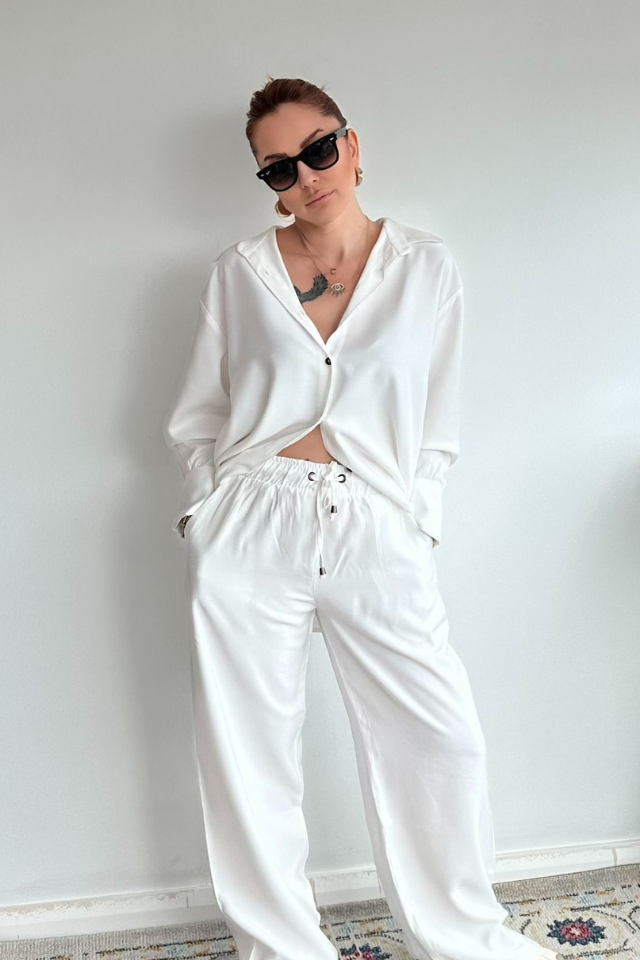 Ekru  Özel Dokuma Gömlek Pantolon Takım