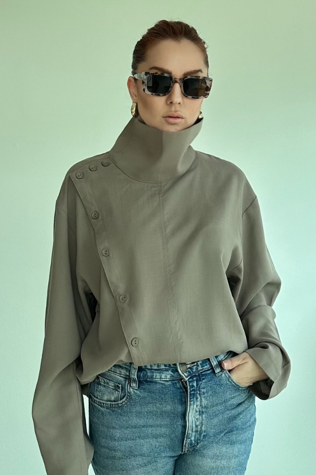 Vizon Asimetrik Gömlek