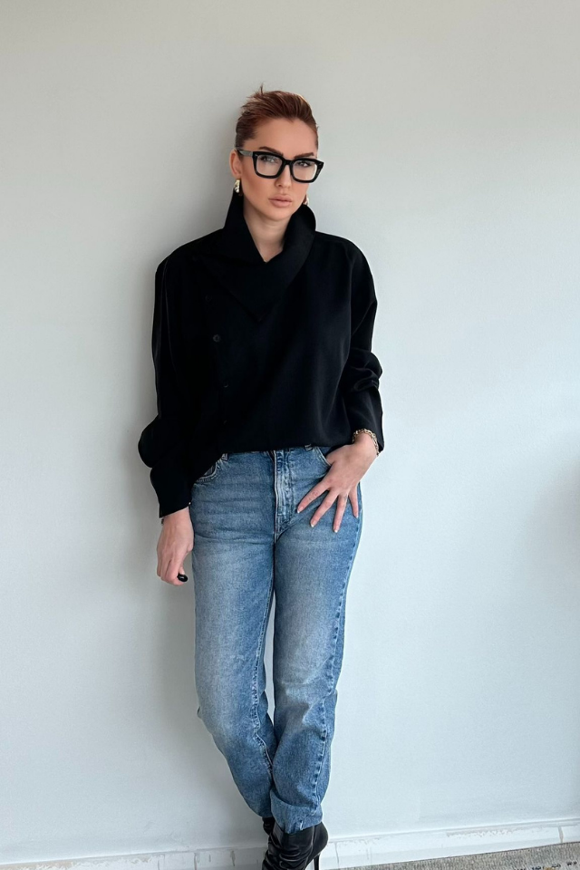 Siyah Asimetrik Gömlek