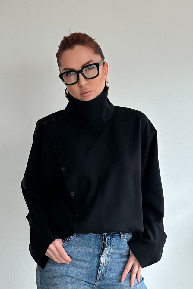 Siyah Asimetrik Gömlek