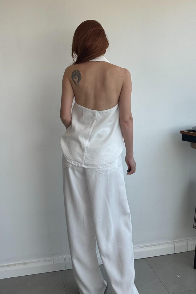 Ekru V Yaka , Premium ,  Tencel Jean Takım