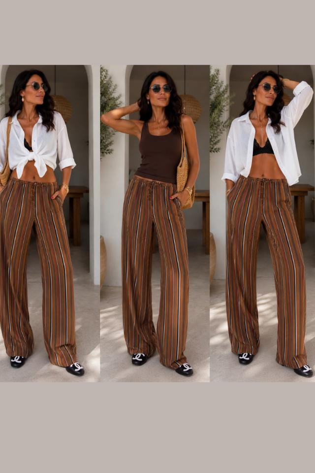 Renkli Çizgili Taba Tiril Pantalon