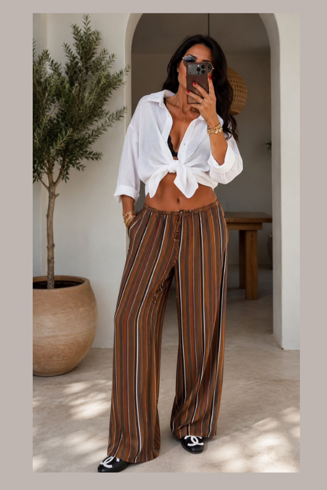 Renkli Çizgili Taba Tiril Pantalon