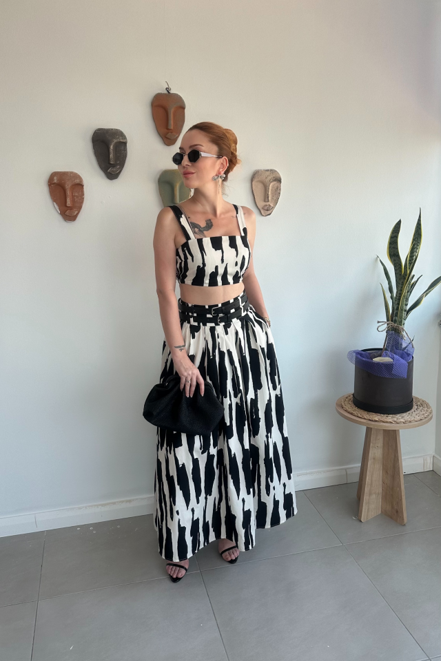 Kemerli Crop Etek Takım