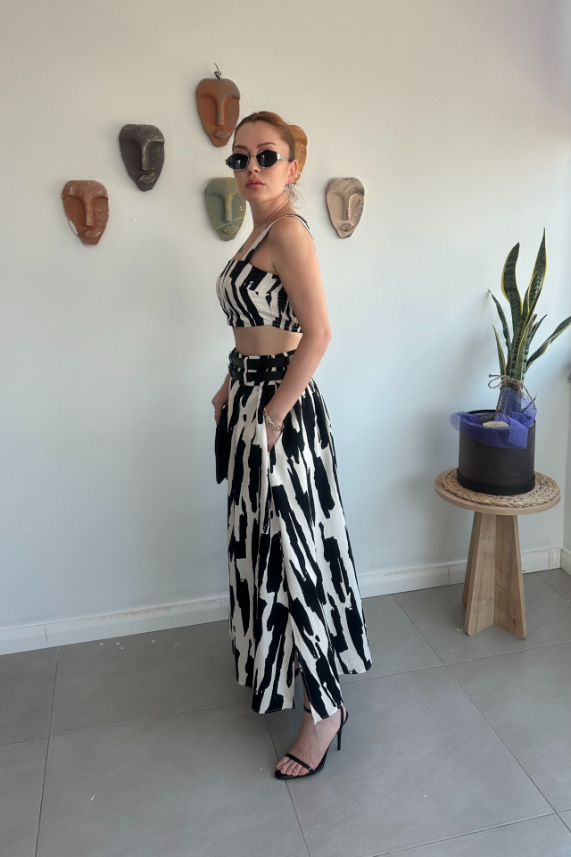 Kemerli Crop Etek Takım