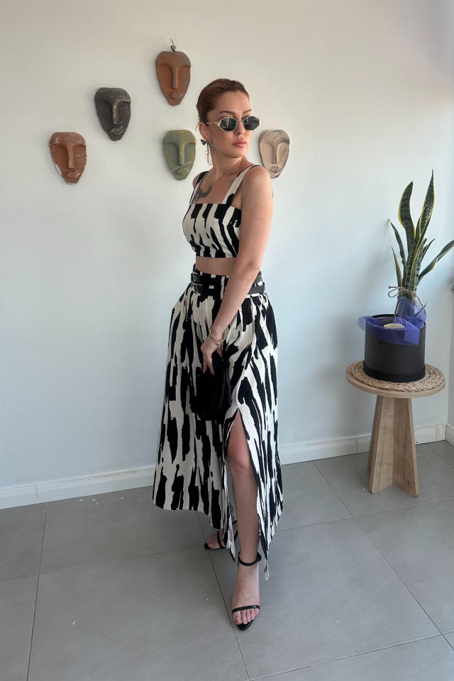 Kemerli Crop Etek Takım