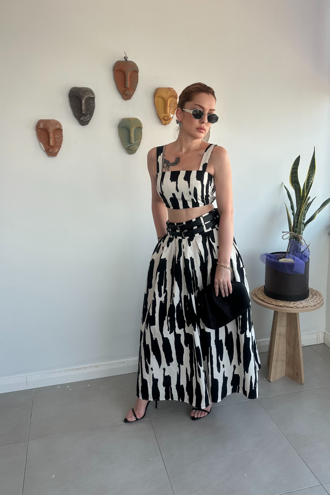 Kemerli Crop Etek Takım