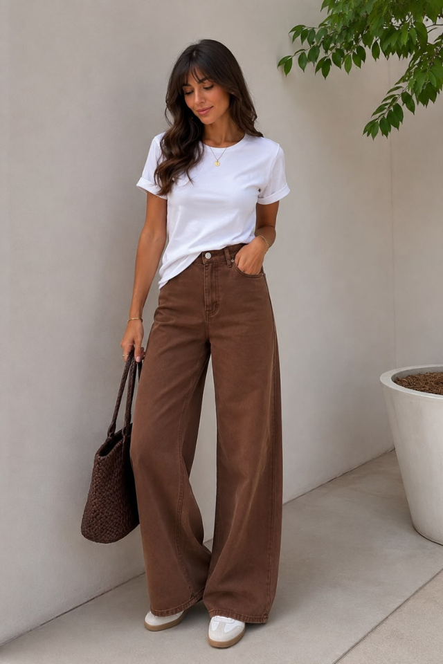 Kahverengi , Yumuşacık Tencel Jean Pantolon