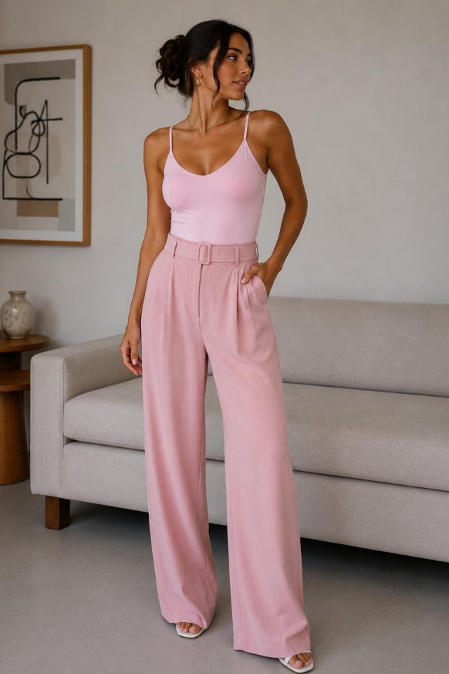 Pembe Ayarlanabilir Askılı Bodysuit