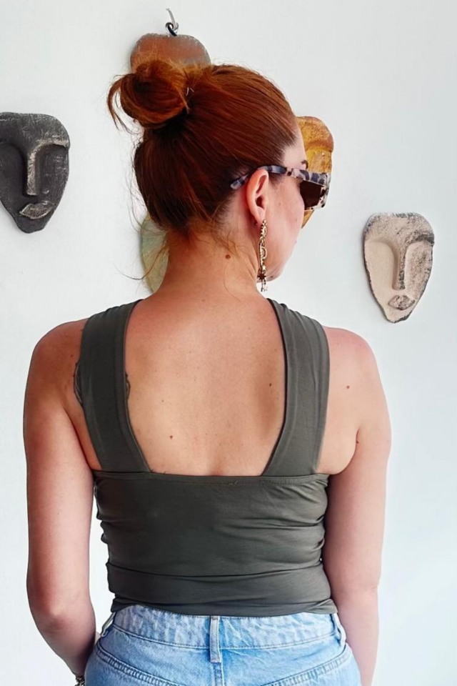 gold Aksesuarlı Haki Bluz