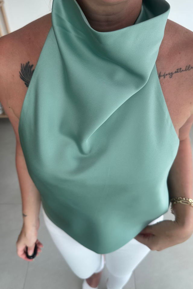 Mint Yeşili Halter Yaka Bluz