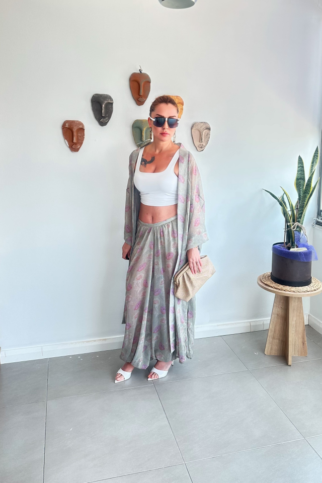Tül Şalvar Pantolon Kimono Takım