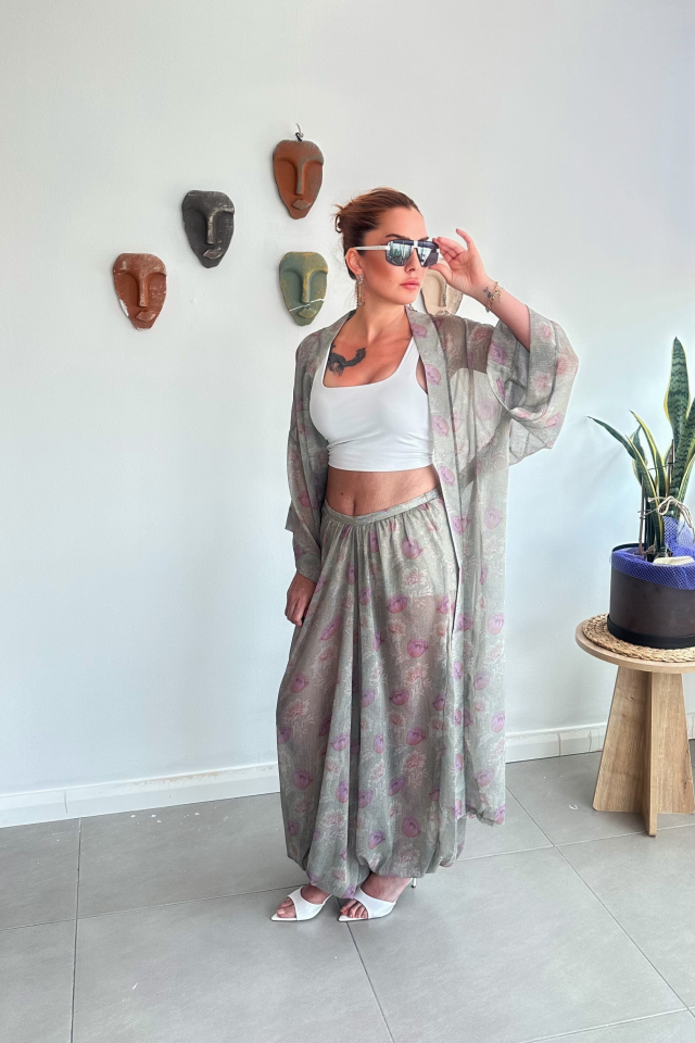 Tül Şalvar Pantolon Kimono Takım