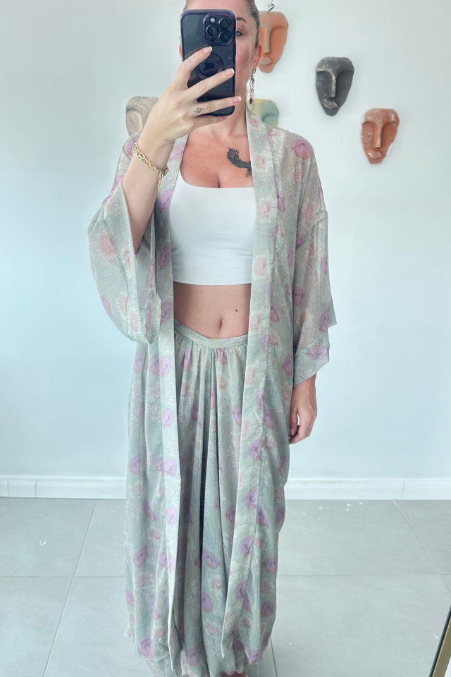 Tül Şalvar Pantolon Kimono Takım