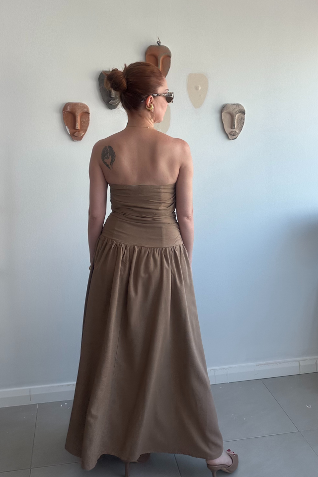 Vizon Büzgülü Straplez Elbise