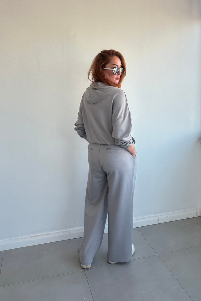 Gri Orjinal Marka Kapşonlu Eşofman Takım