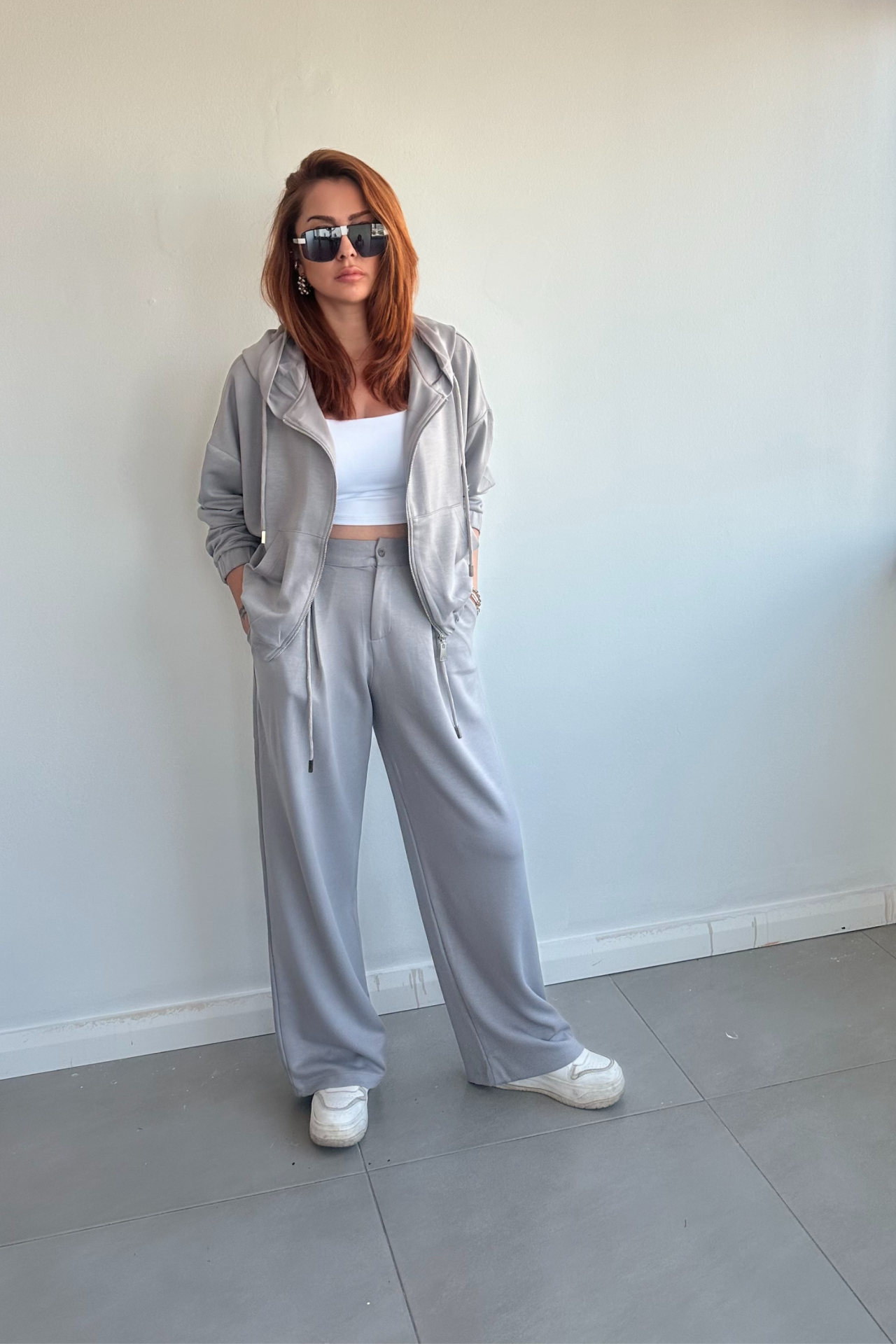 Gri Orjinal Marka Kapşonlu Eşofman Takım