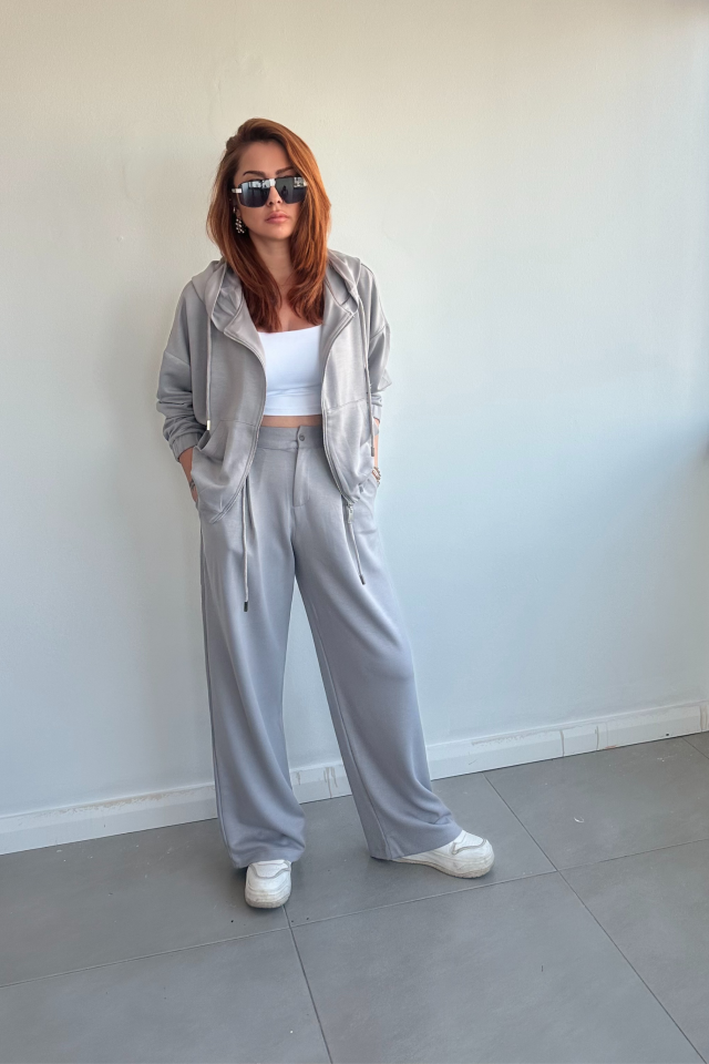 Gri Orjinal Marka Kapşonlu Eşofman Takım