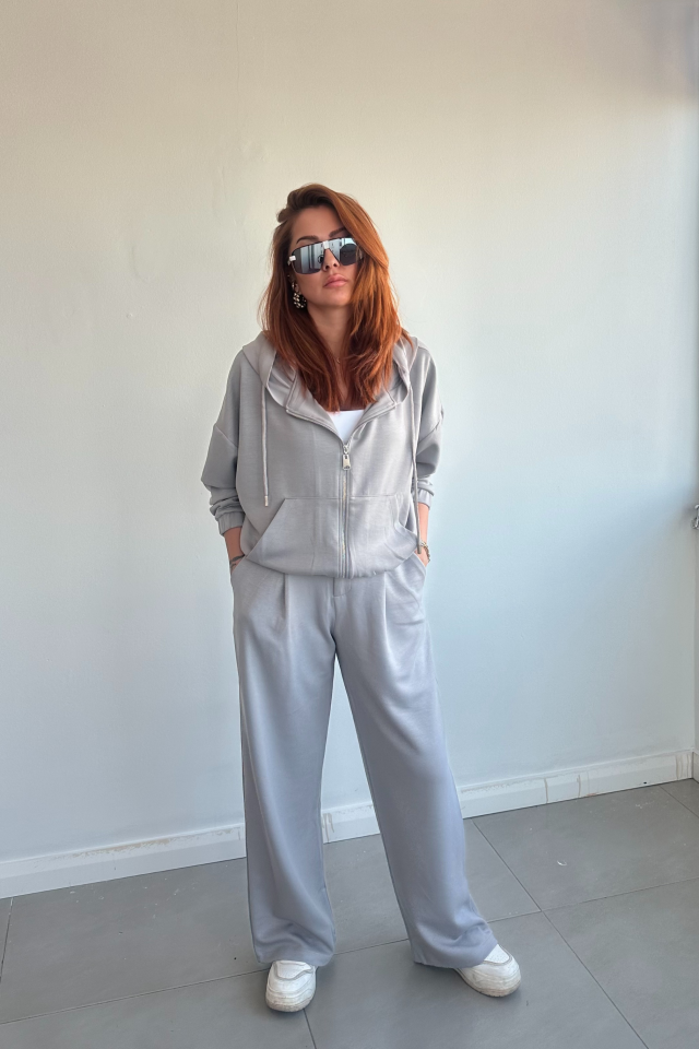 Gri Orjinal Marka Kapşonlu Eşofman Takım