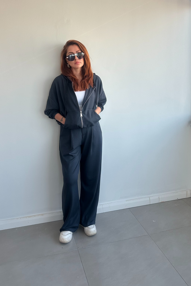 Antrasit Orjinal Marka Kapşonlu  Eşofman Takım