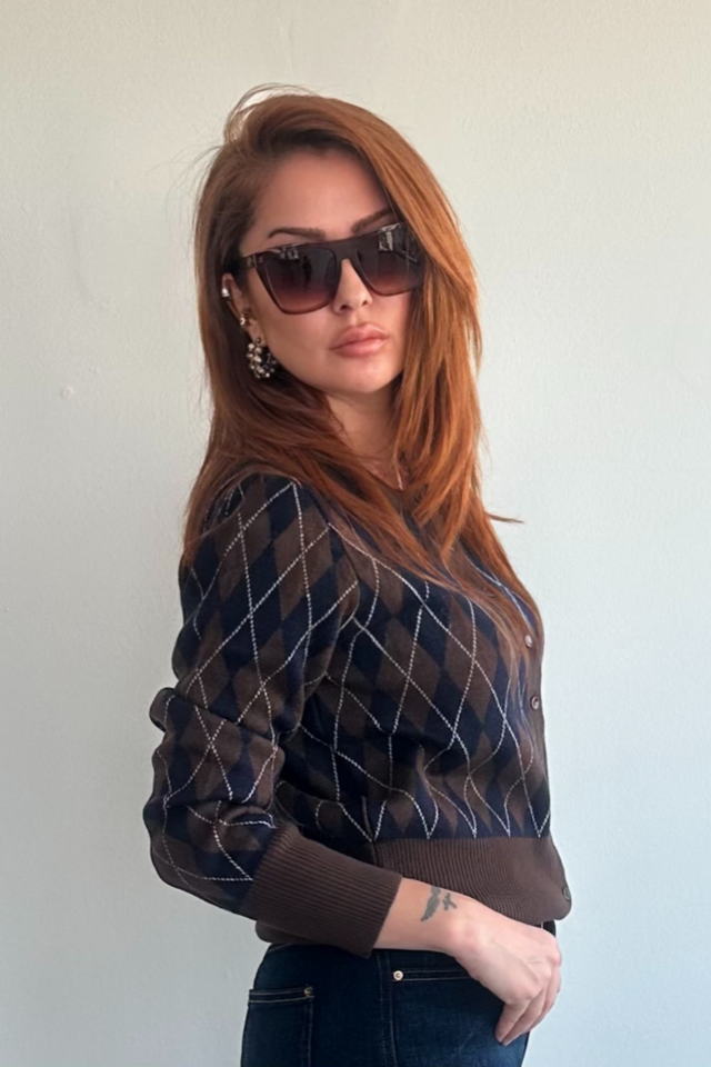 Kemerli Baklava Desenli Kazak