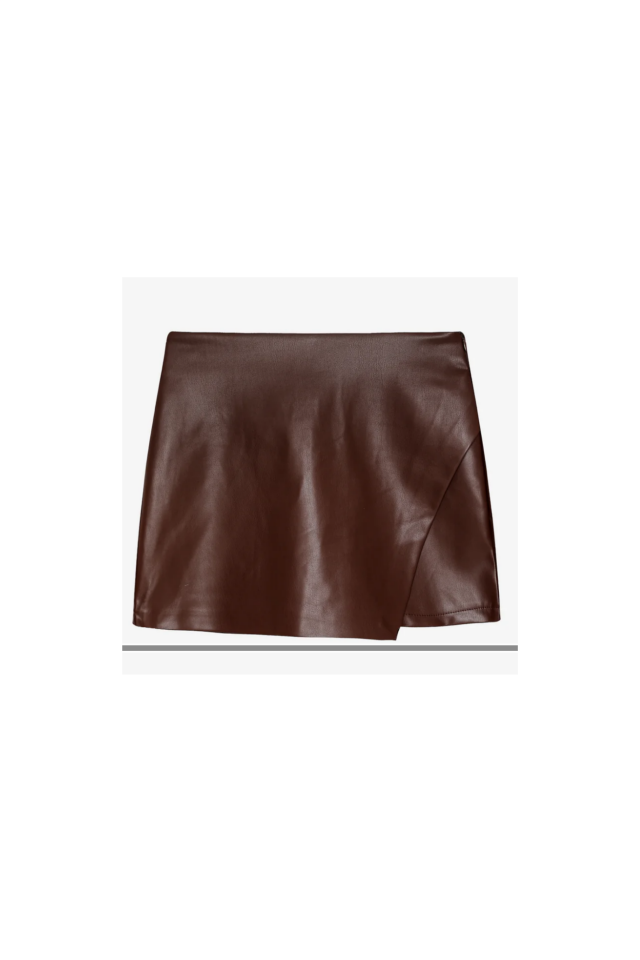Kahverengi Deri Şort Etek