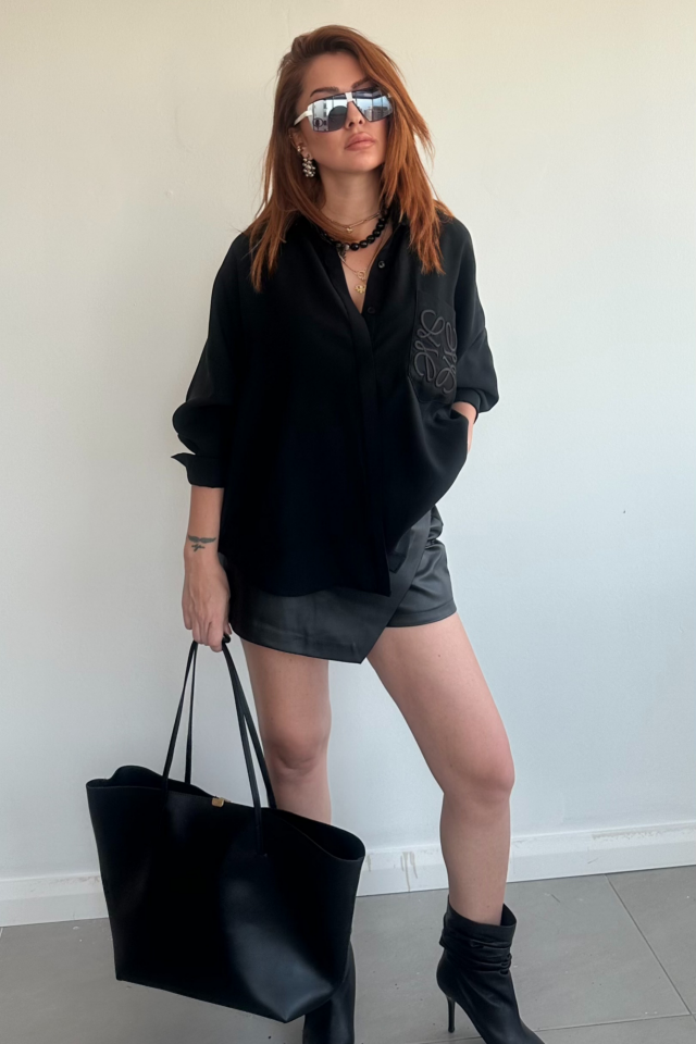 Siyah Deri Şort Etek