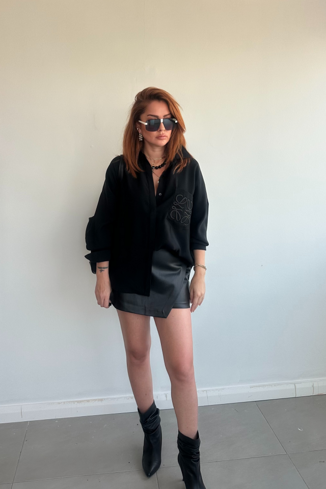 Siyah Deri Şort Etek