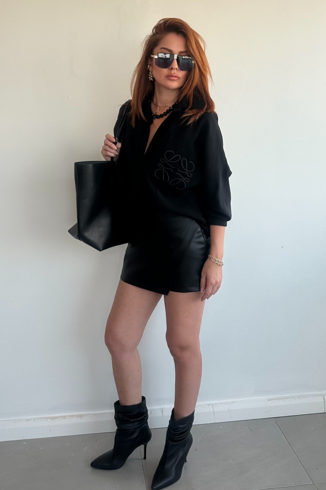 Siyah Deri Şort Etek