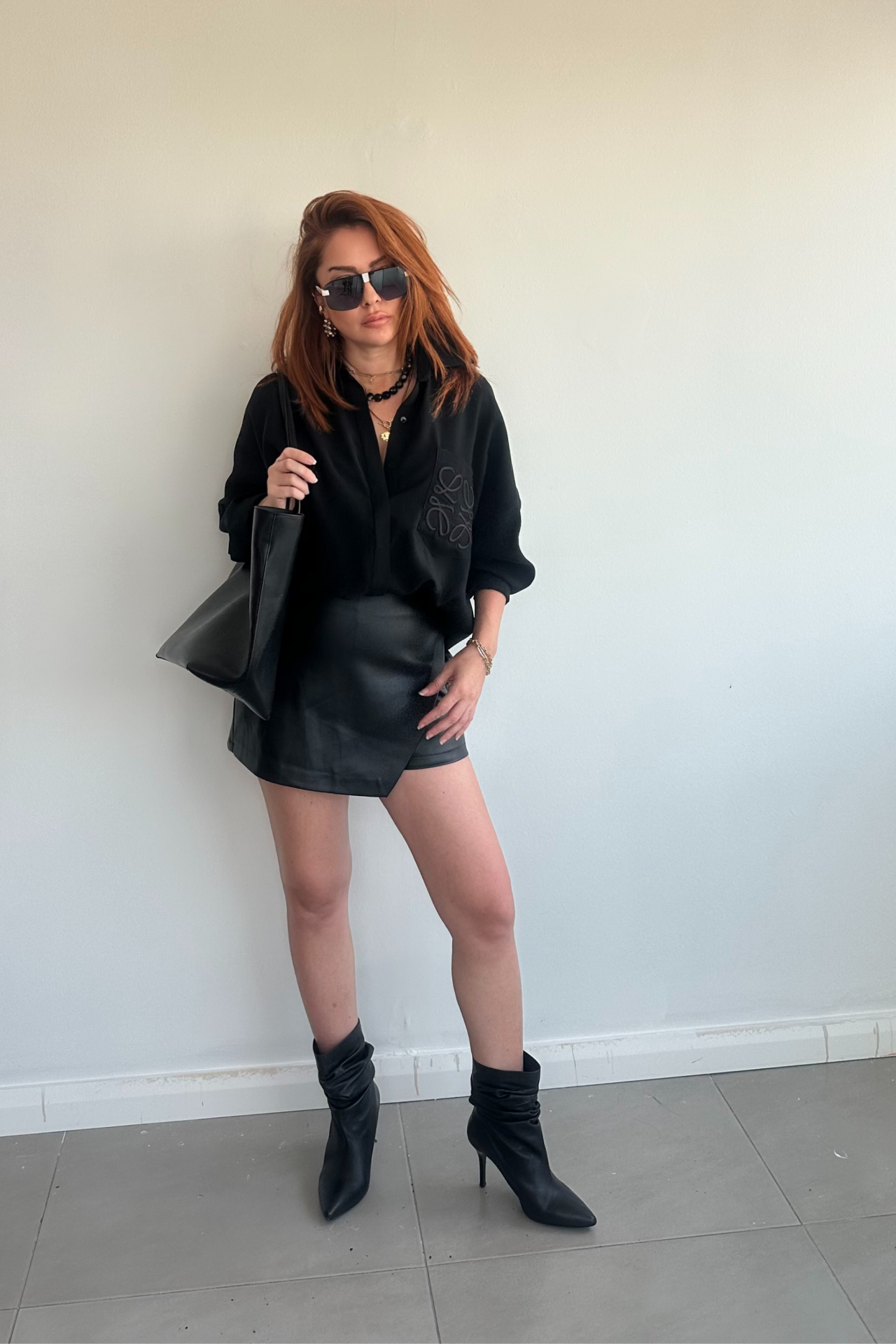 Siyah Deri Şort Etek