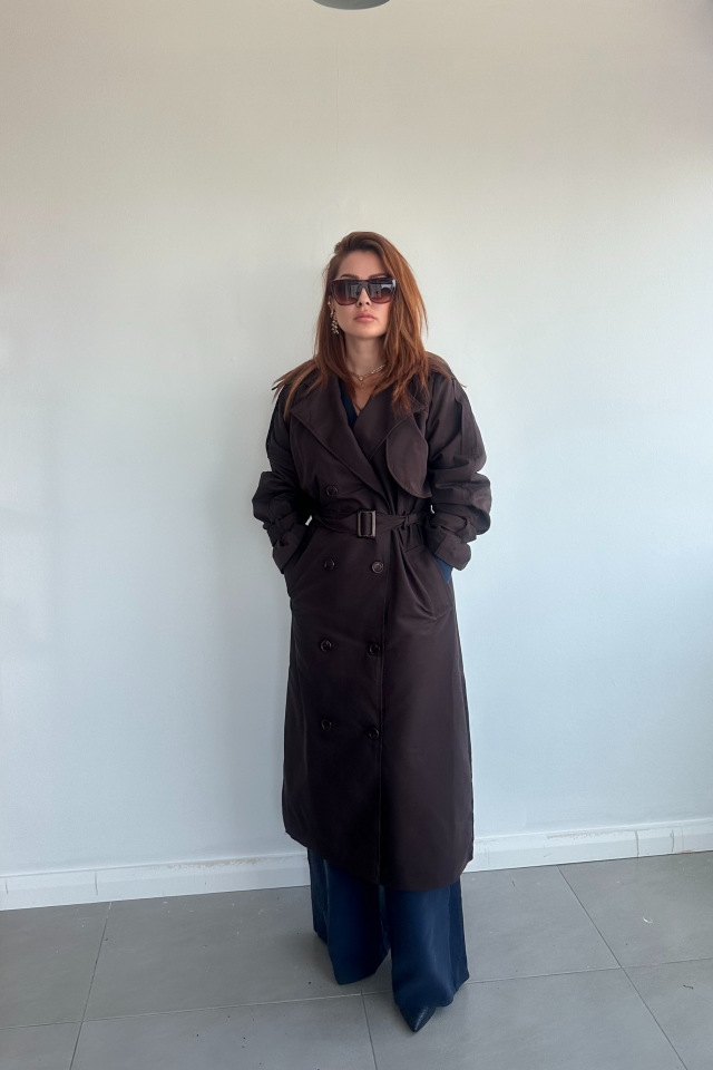 Acı Kahve Uzun Trenchcoat