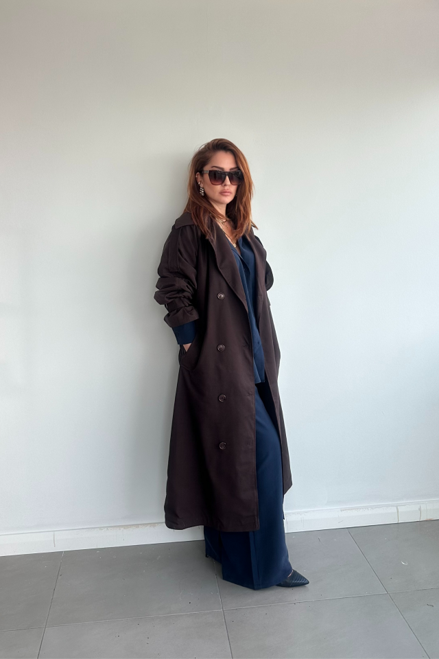 Acı Kahve Uzun Trenchcoat