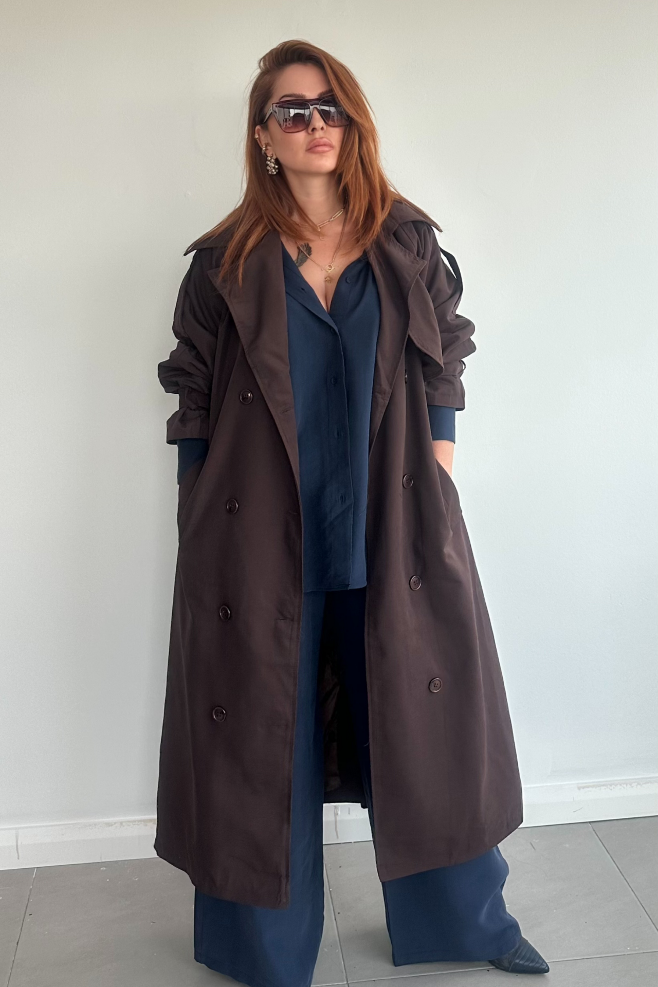 Acı Kahve Uzun Trenchcoat