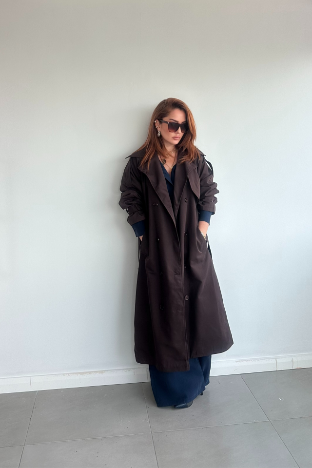Acı Kahve Uzun Trenchcoat
