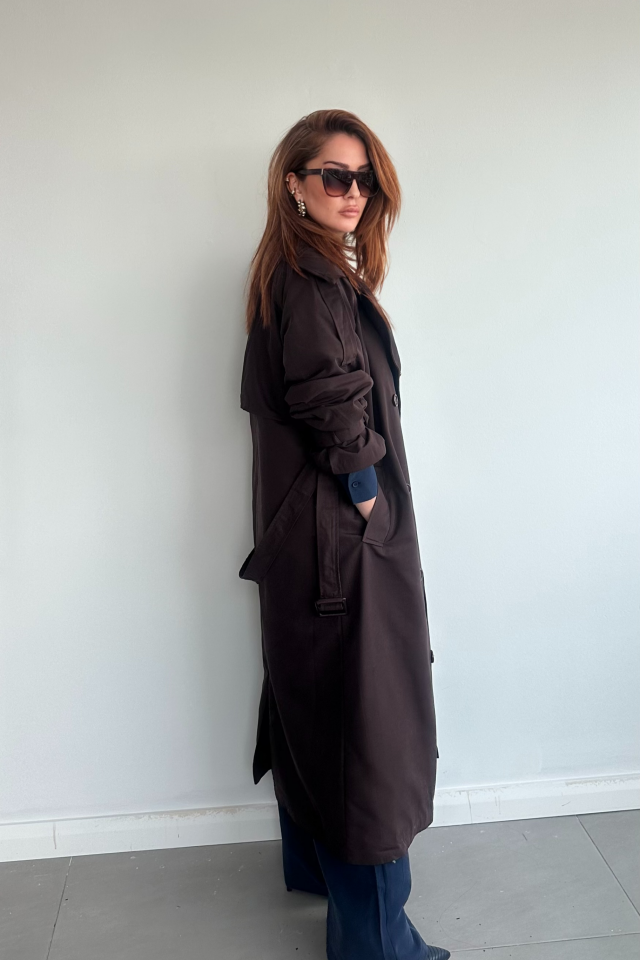 Acı Kahve Uzun Trenchcoat