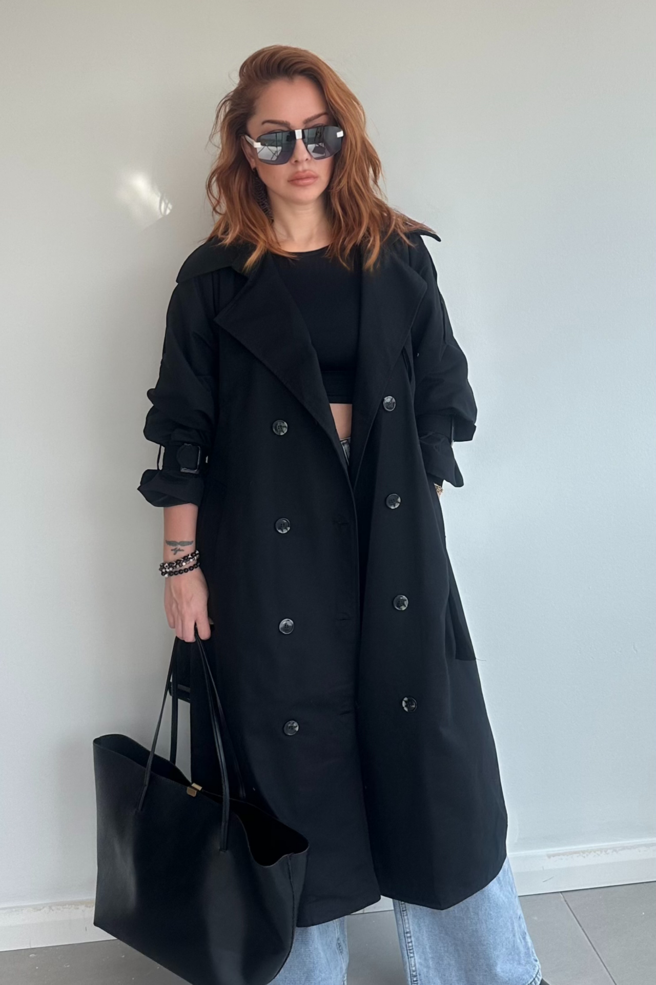 Siyah Uzun Trenchcoat