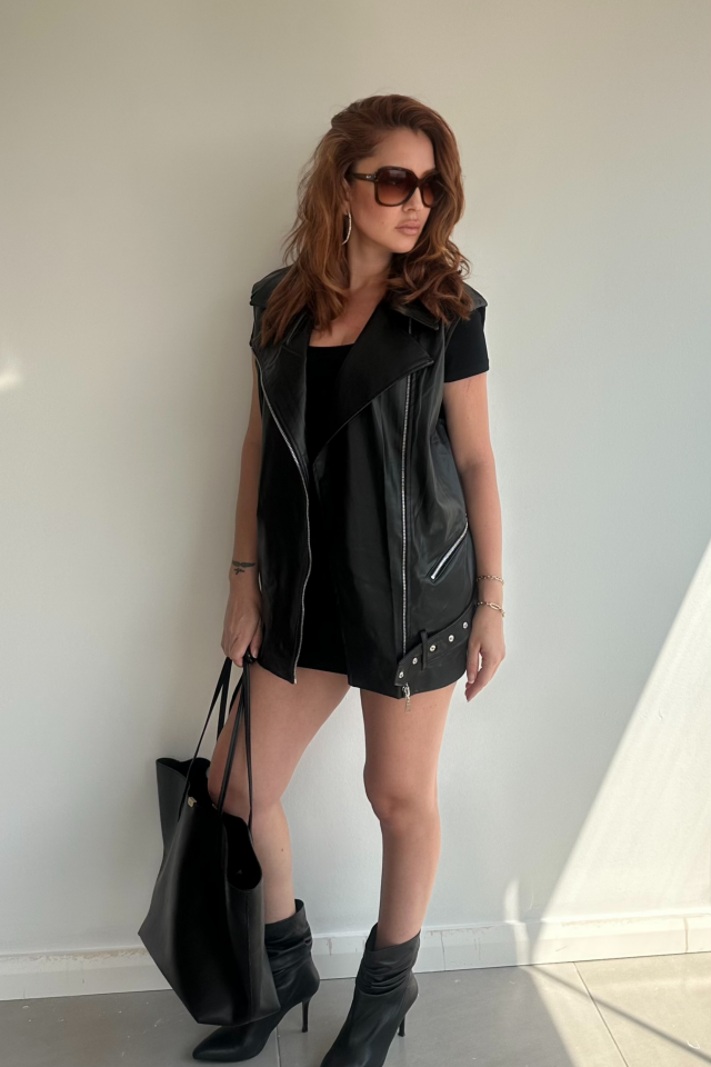 Zımbalı Deri Yelek