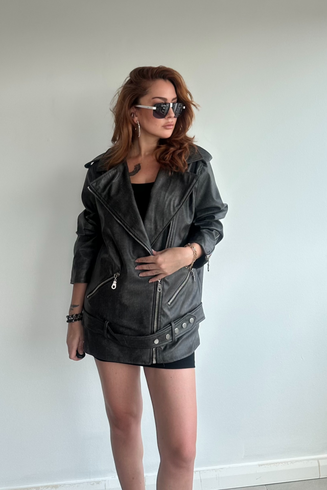 Zımbalı Deri Ceket