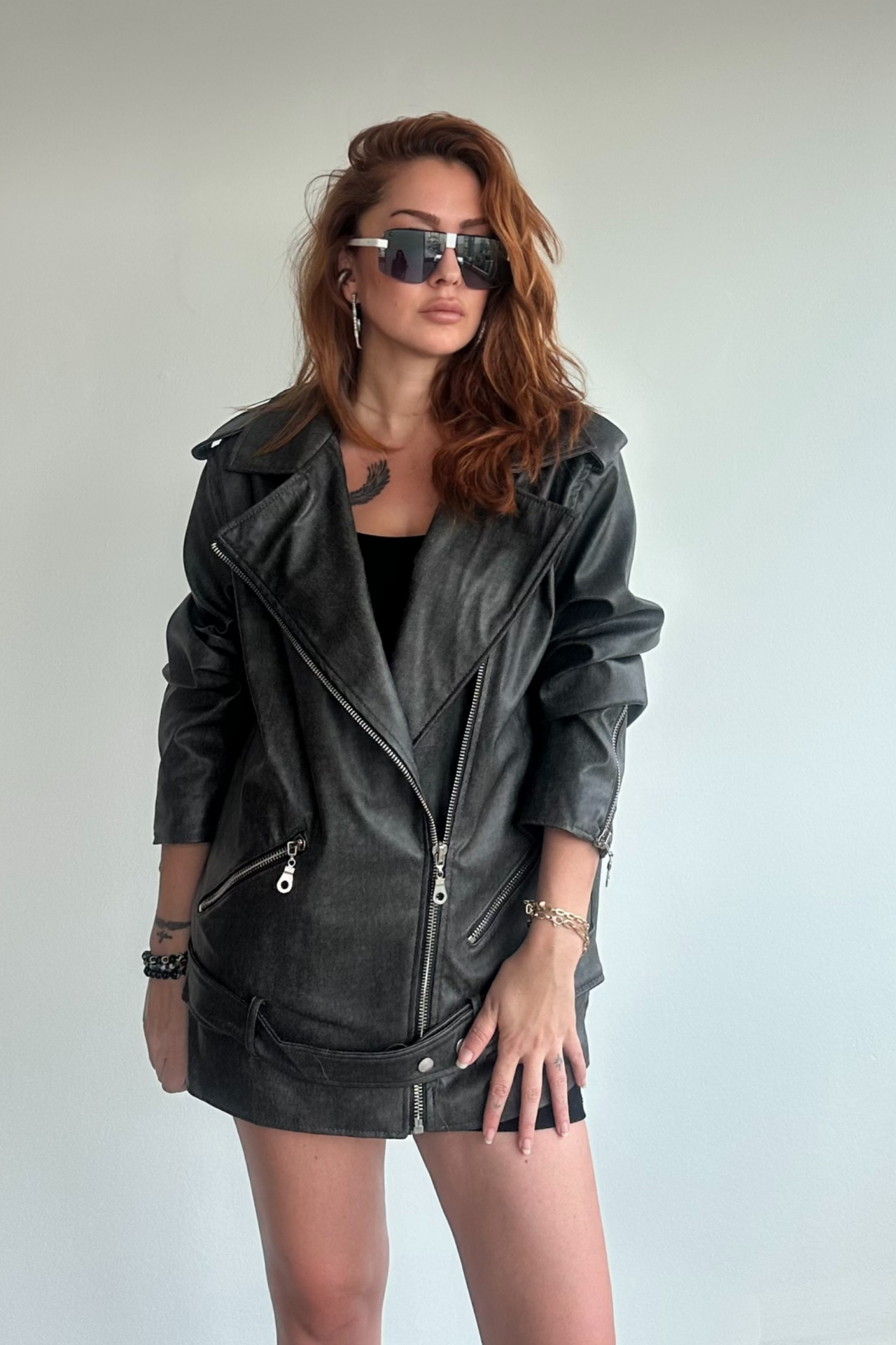 Zımbalı Deri Ceket