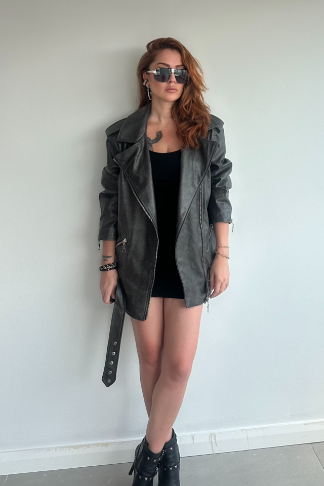 Zımbalı Deri Ceket