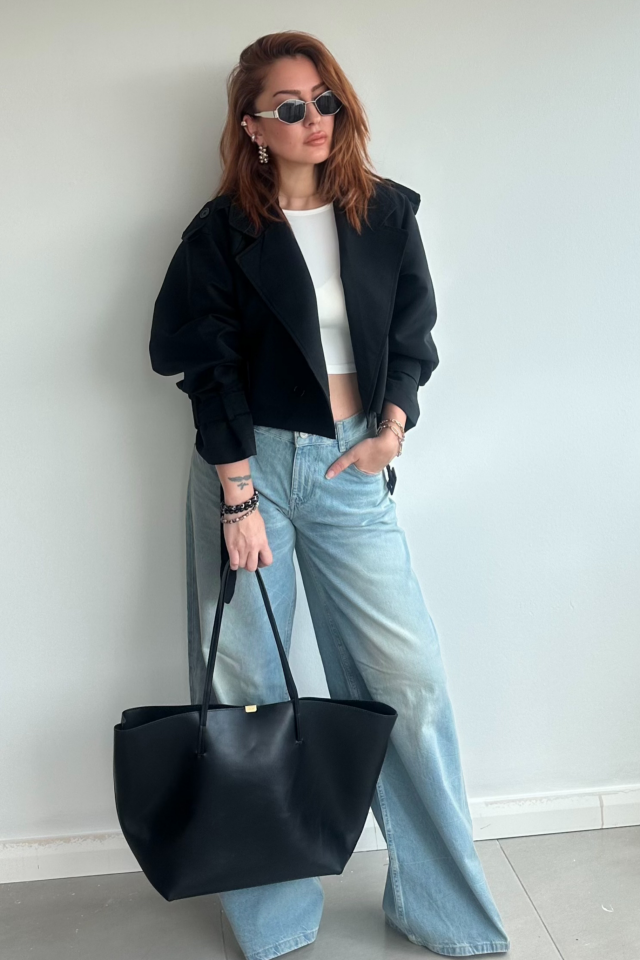 Siyah Kısa Trenchcoat