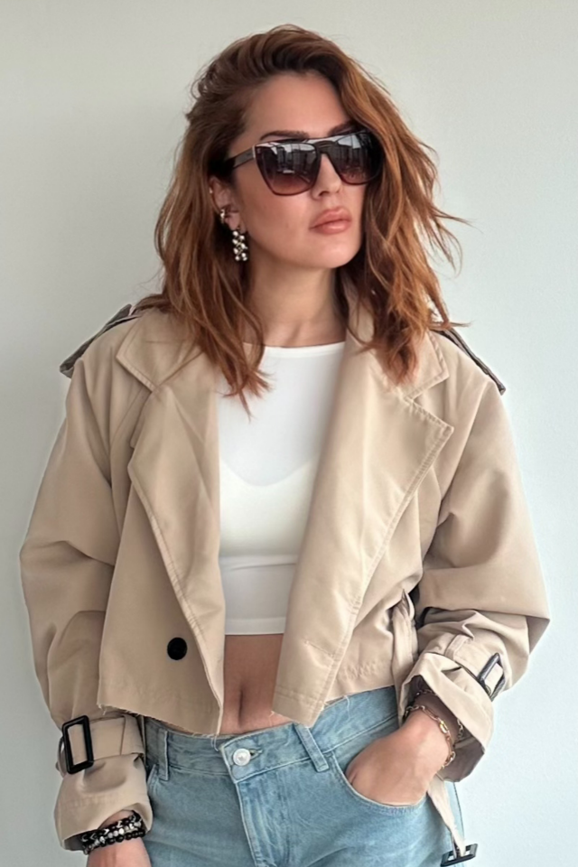 Taş Rengi Kısa Trenchcoat