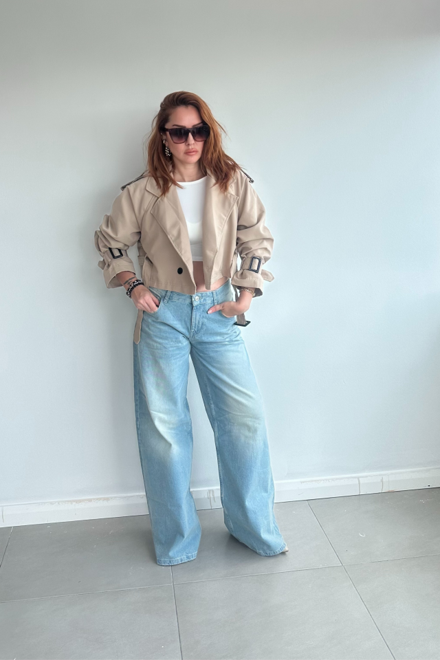 Taş Rengi Kısa Trenchcoat