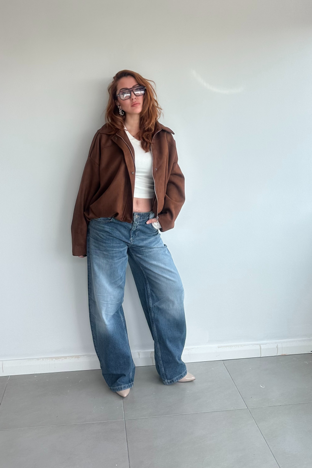 Süet Kahverengi Bomber Ceket