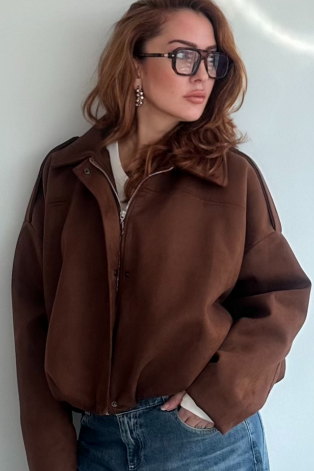 Süet Kahverengi Bomber Ceket